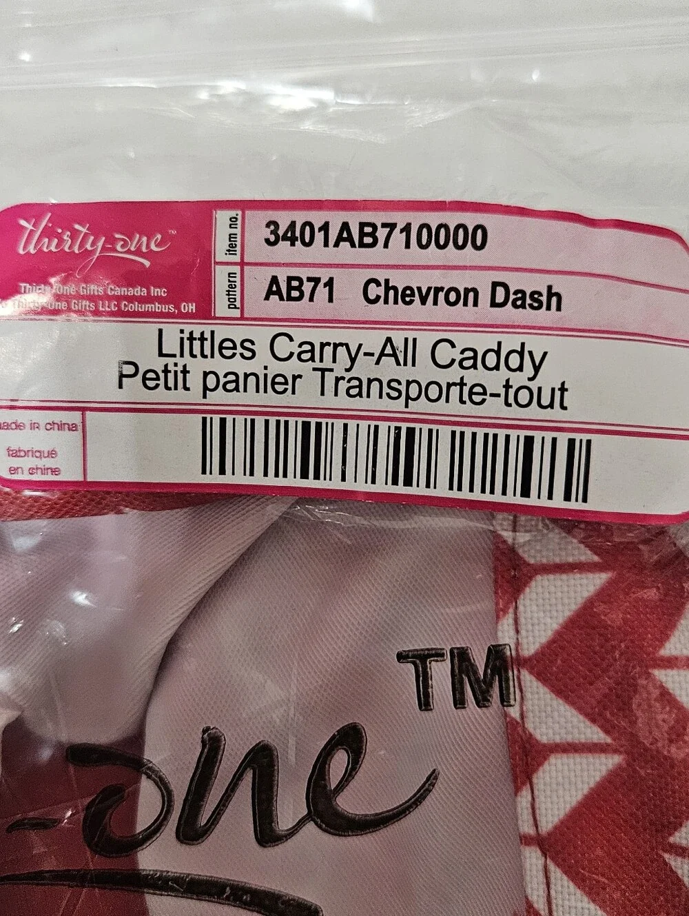 Thirty-One Little Carry-All Caddy 3401AB710000 Chevron Dash AB71 Red White